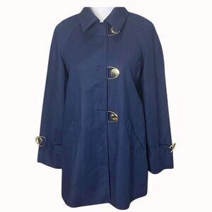 Jones New York Swing Trench Pea Coat Size L Stretch Retro Style Gold Tone Buckle